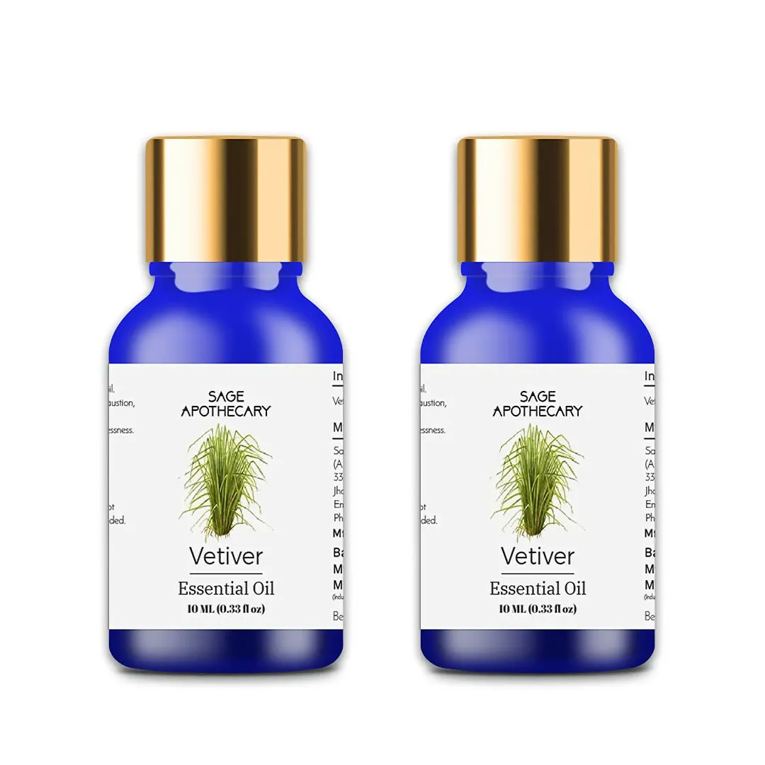 100% Pure & Natural Vetiver Essential Oil for Deep Cleansing & Acne Removal (Pack of 2,10ml x 2)