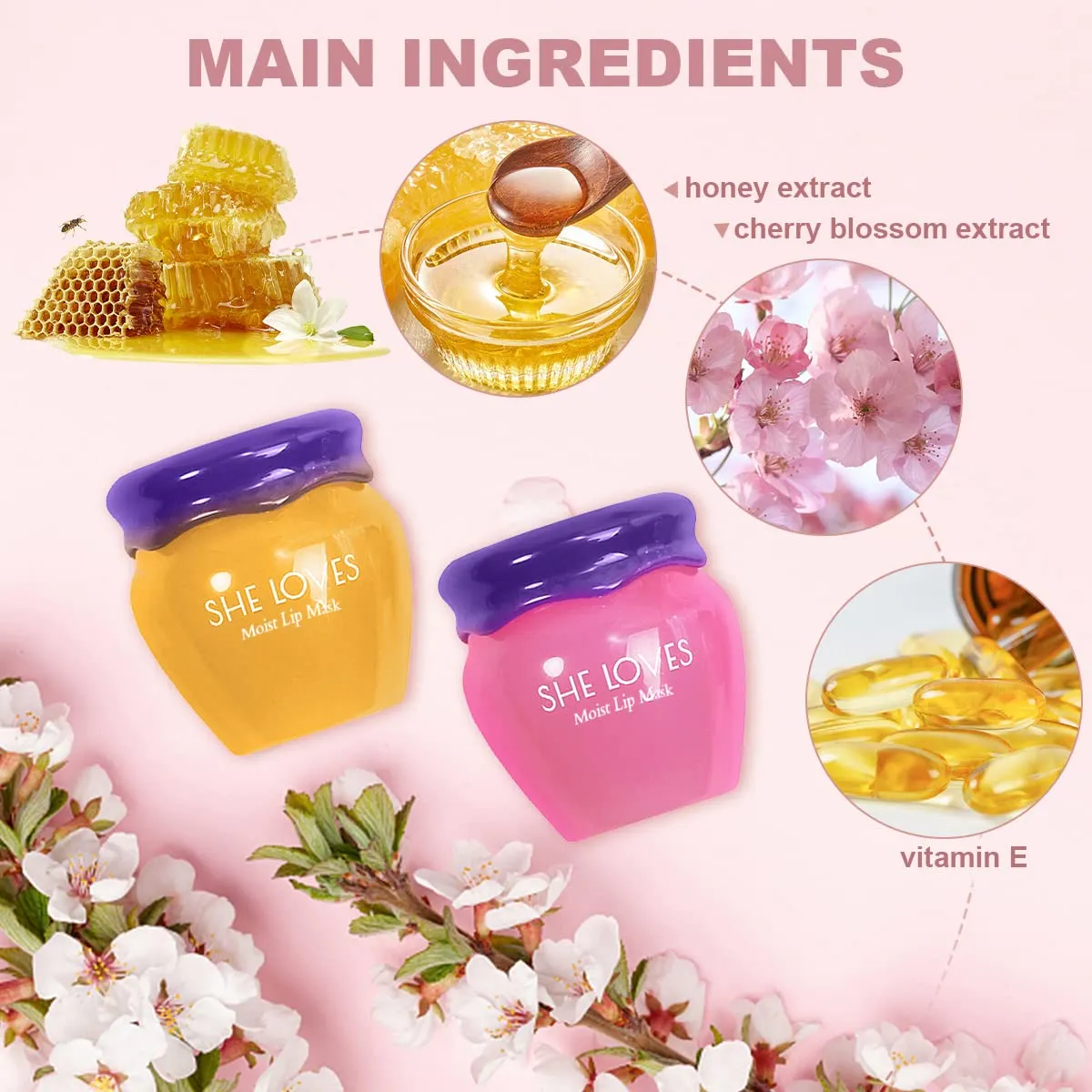 2PCS Lip Mask Overnight, Honey&Sakura Day and Night Repair Sleeping Lip Balm, Fade Lip Lines Bee Balm, Hydrating &Prevention Dry and Crack Lip Scrubs Exfoliator