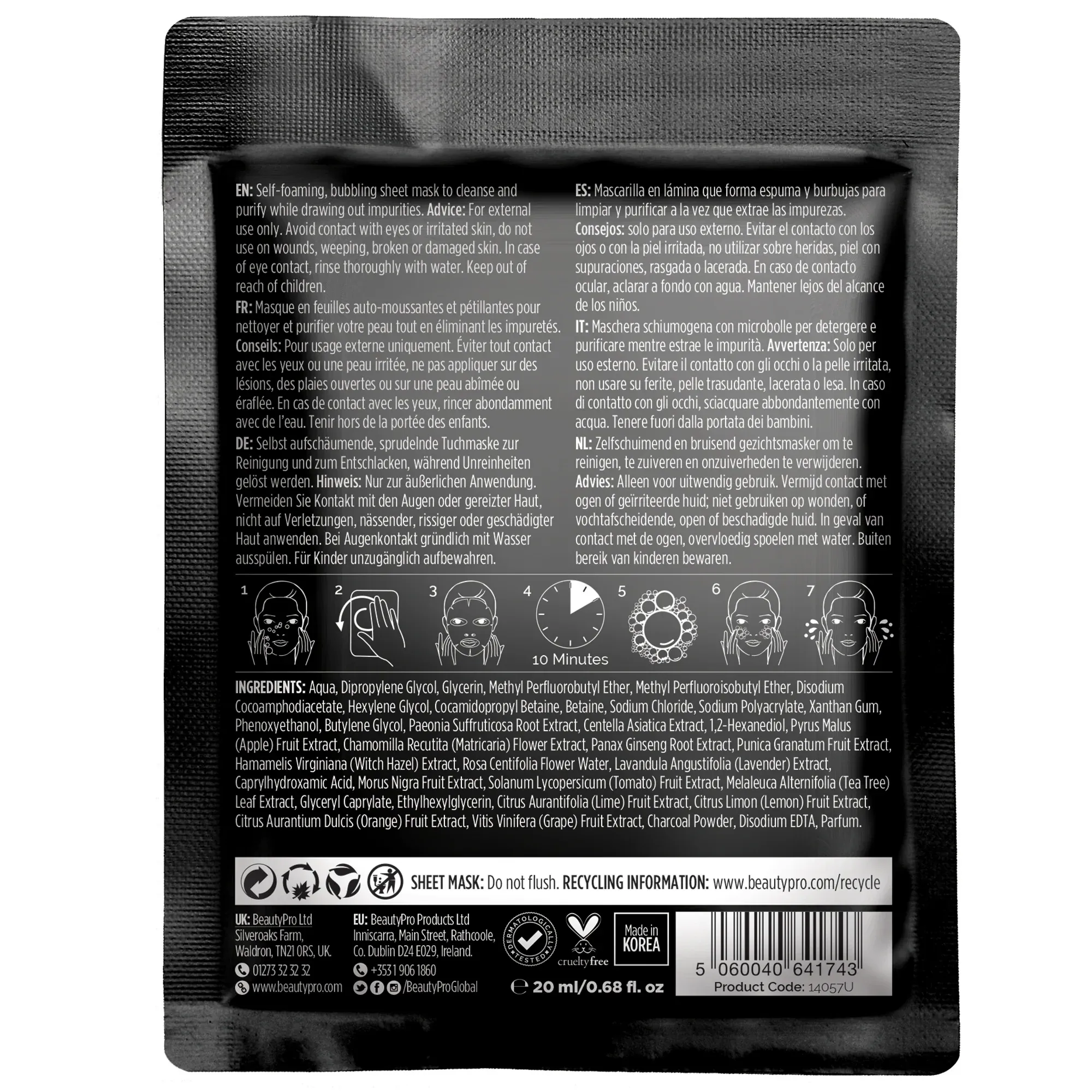 Beauty Pro Detoxifying Bubbling Cleansing Charcoal Sheet Mask