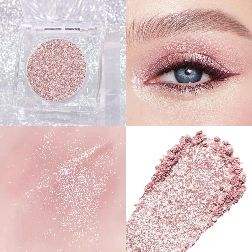 CAKAILA Single Rose Gold Glitter Shimmer Eyeshadow,Bright High Pigment Intense Monochrome Eye Shadow,Buildable Sparkly Eye Glitter Shimmer Finish,24 Hour Eye Makeup Longwear Waterproof,Blendable