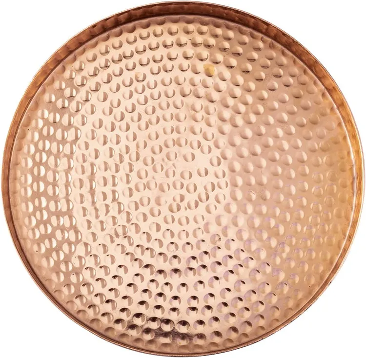 Hammered Copper Round Tray, Aluminum Plated Serving Display Platter and Vanity Tray