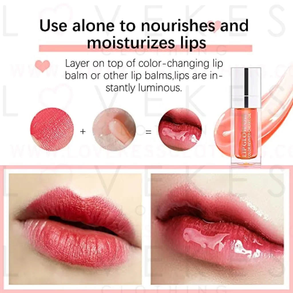 Hydrating Lip Glow Oil, Moisturizing Lip Glow Oil, Nourishing Glossy Transparent Lip Oil, Plumping Lip Oil, Lip Balm, Non-sticky Tinted Toot Lip Balm for Lip Care (Cherry)