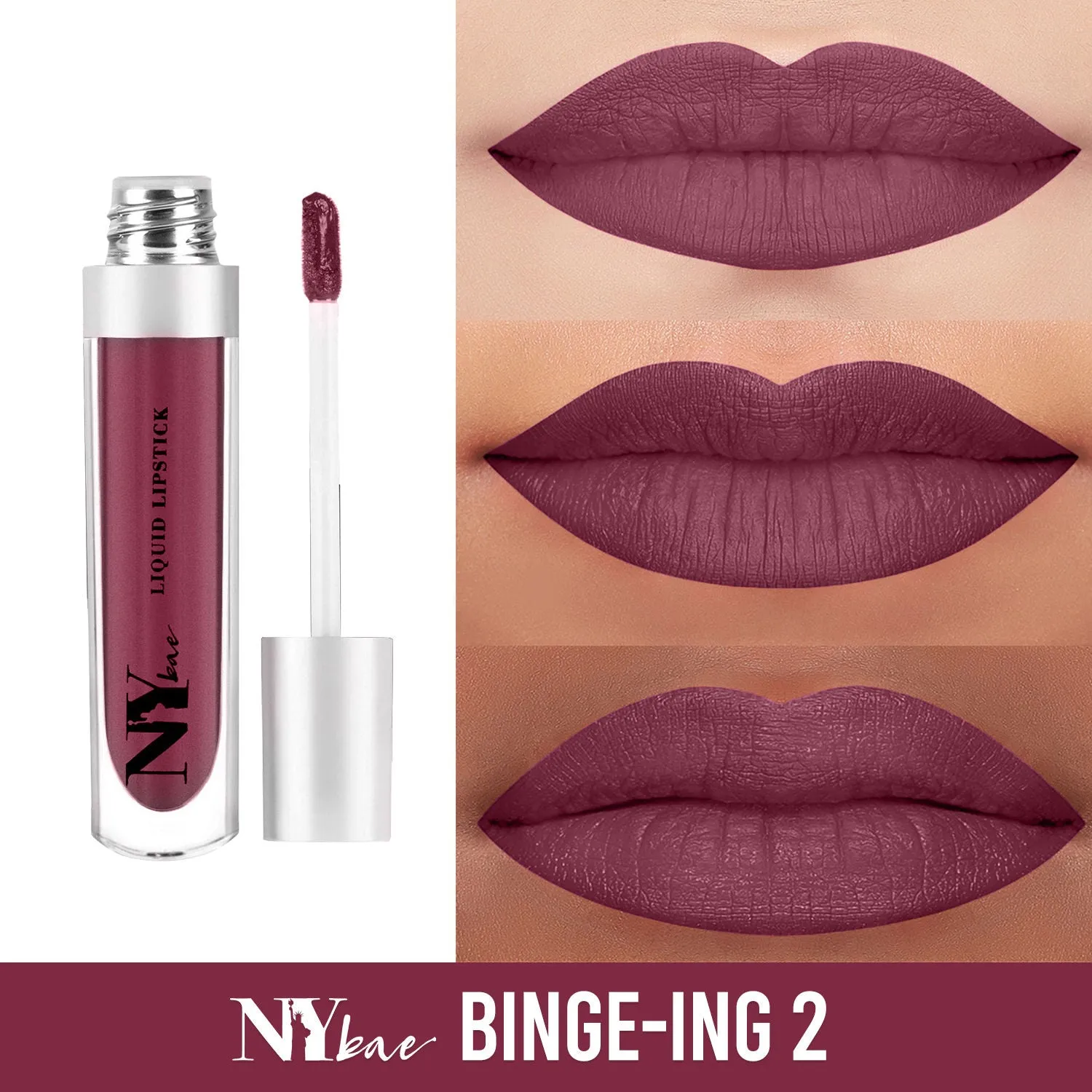 NY Bae Confessions of a Lip-a-holic Liquid Lipstick | Primer   Matte | Purplish Brown | Long Lasting- Binge-ing 2 (4.5 ml)