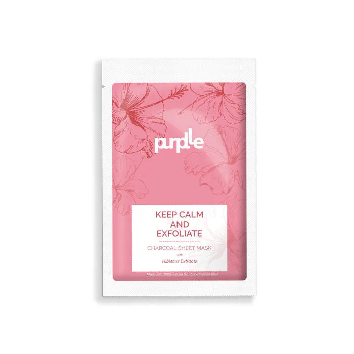 Purplle Exfoliating Charcoal Sheet Mask with Hibiscus Extracts | All Skin Types | Brightening | Boosts Collagen | Moisturising | Anti-acne (20gms)