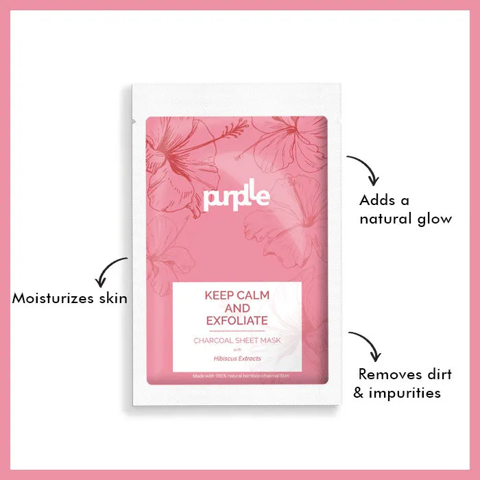 Purplle Exfoliating Charcoal Sheet Mask with Hibiscus Extracts | All Skin Types | Brightening | Boosts Collagen | Moisturising | Anti-acne (20gms)