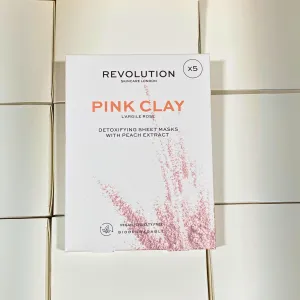 Revolution London Pink Clay x5 Detoxifying Sheet Masks with Peach Extract Vegan /Cruelty Free Biodegradable (36 Pcs Lot)