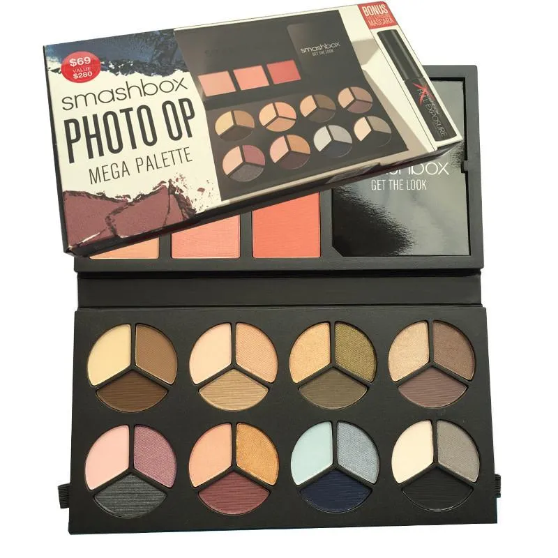 Smashbox PHOTO OP Mega Palette Set: 8 Photo Op Eye Shadow Trios   3 Blushes   Get the Look Pamphlet   Full Exposure Mascara