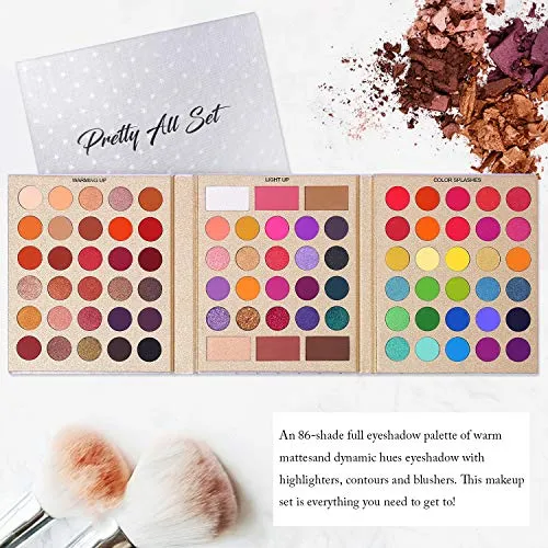 UCANBE Pretty All Set Eyeshadow Palette Holiday Gift Set Pro 86 Colors Makeup Kit Matte Shimmer Eye Shadow Highlighters Contour Blush Powder All In One Makeup Pallet